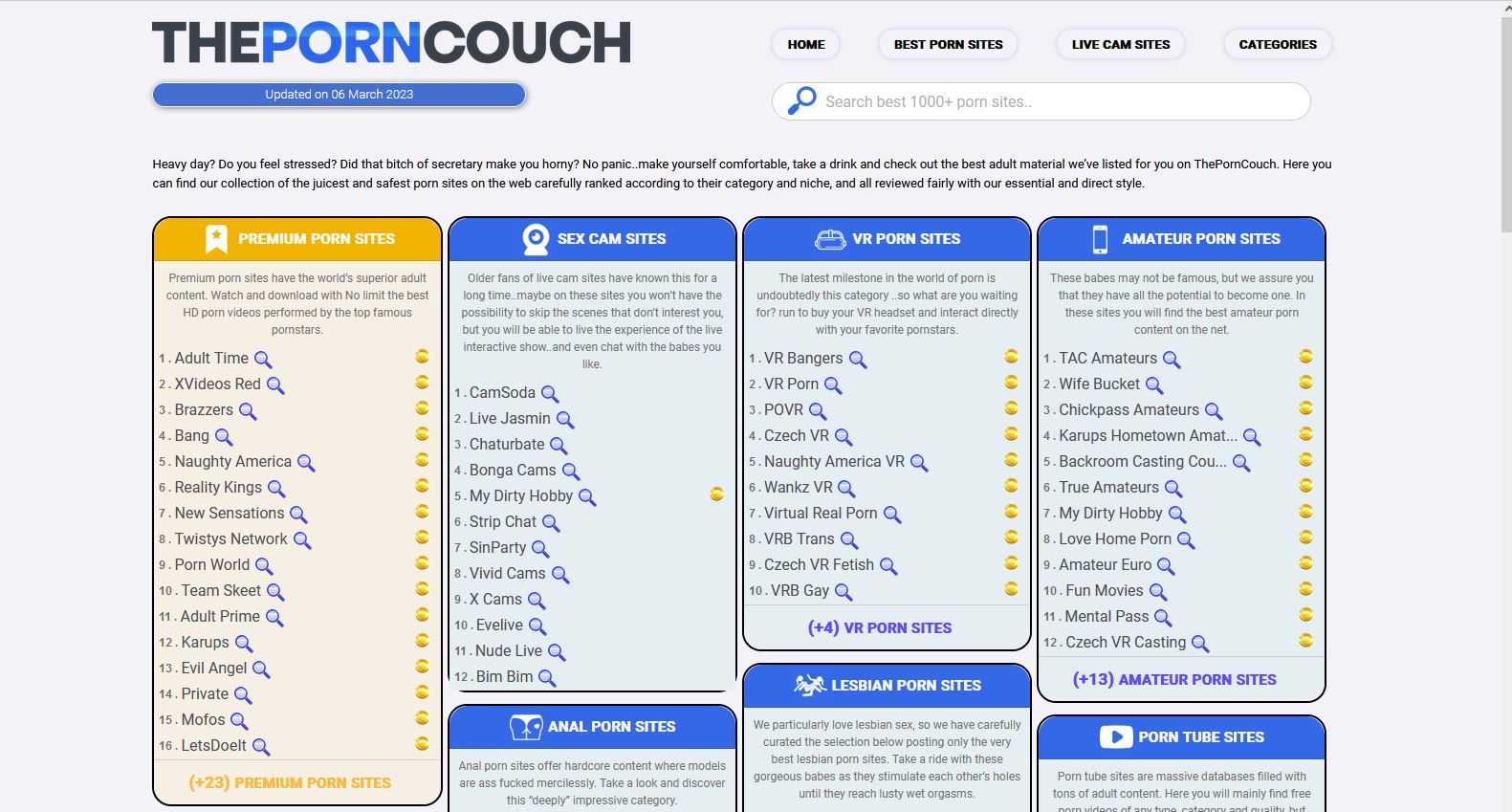 ThePornCouch गुणवत्तापूर्ण पोर्न साइटें ढूंढने का एक वैकल्पिक स्रोत है