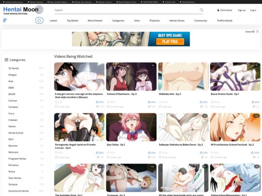 Hentai Moon anmeldelse, et nettsted som er en av mange populære gratis Hentai-pornosider