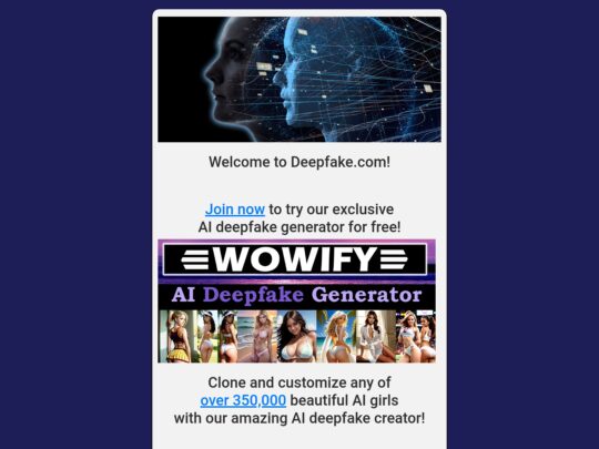 Recenzja DeepFake, strony będącej jedną z wielu popularnych stron z pornografią AI