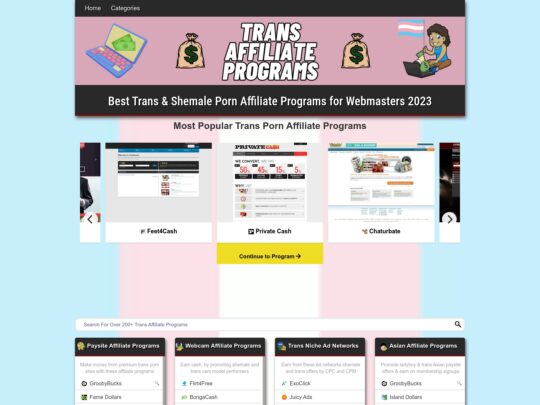 Revizuirea programelor de afiliere trans, un site care este unul dintre multele site-uri afiliate porno populare