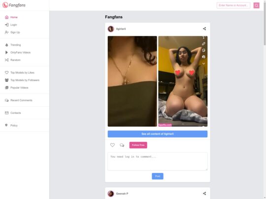 Revisión de Fangfans, un sitio que es uno de los muchos sitios populares de pornografía gratuita para adolescentes (mayores de 18 años)