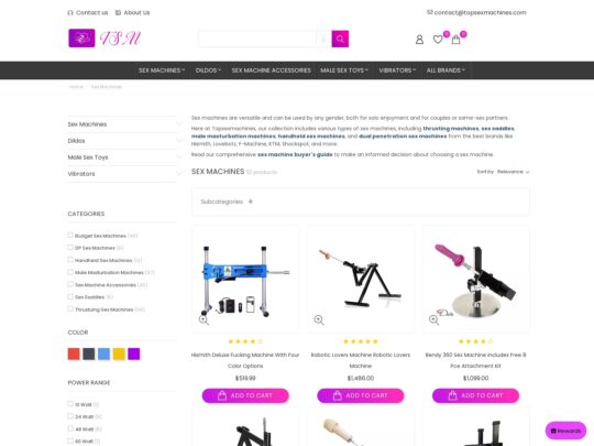 Top Sex Machines is een website gewijd aan de verkoop van geavanceerde seksmachines en speelgoed voor groot intiem genot.