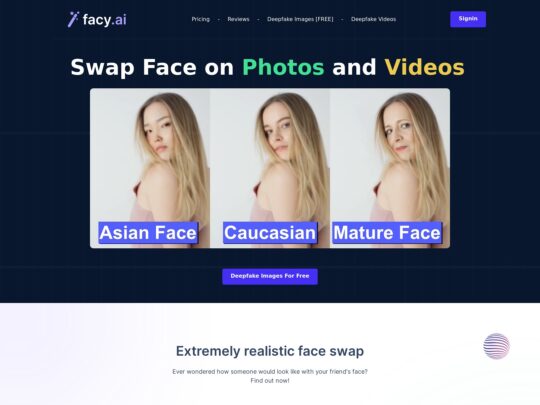 Facy AI ist ein fortschrittlicher, leistungsstarker KI-Dienst zum Gesichtsaustausch. Sie können sogar Video-Face-Swapping generieren.