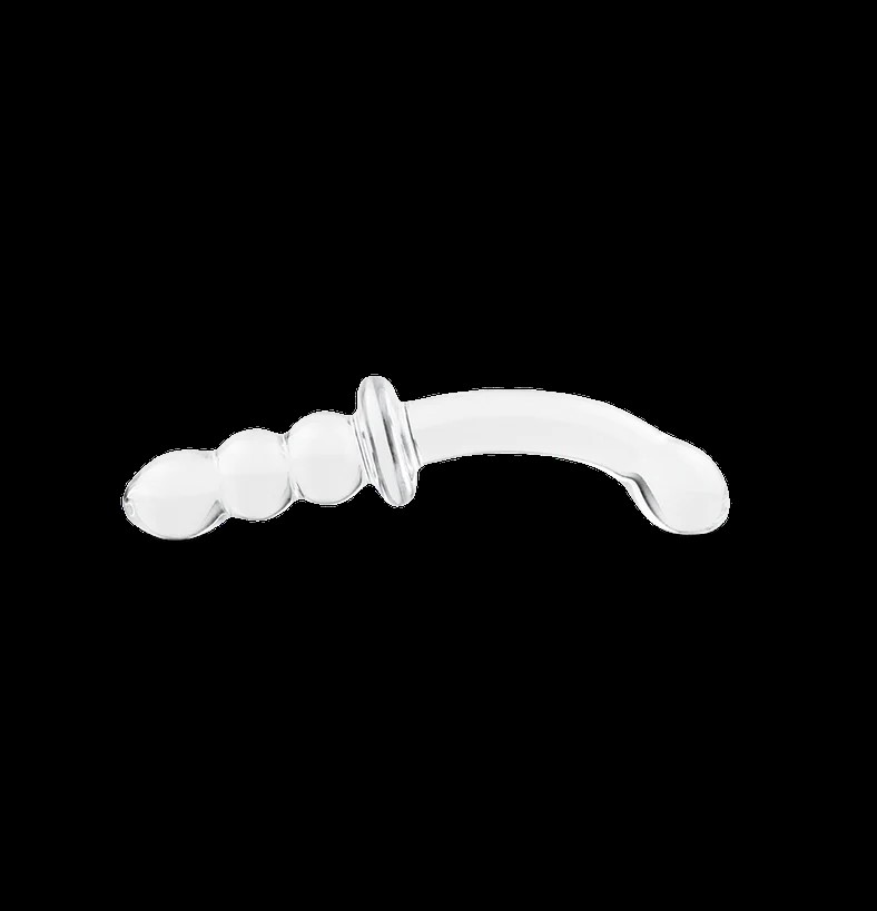Utsökt dildo i klarglas med dubbel ände: två unika former för olika nöjen, som tillfredsställer alla önskemål med lätthet och elegans.