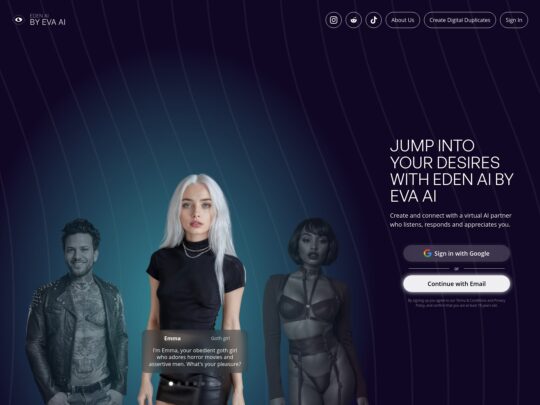 EVA AI offers an array of AI chatbots, from diverse male and female models to absolute avatars of popular adult stars.