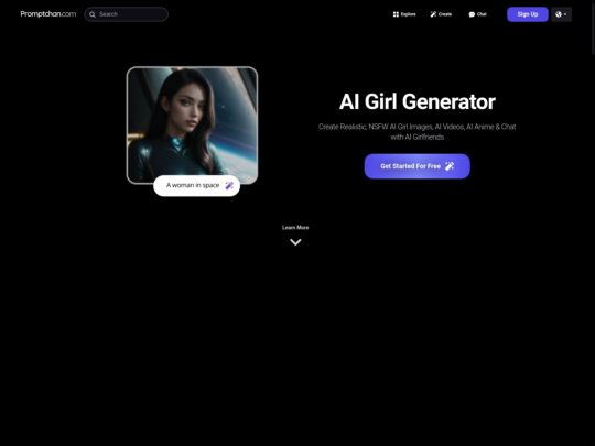 Promptchan AI generates NSFW images, edits AI art, offers custom posing, chatbots, video creation, and a community gallery.
