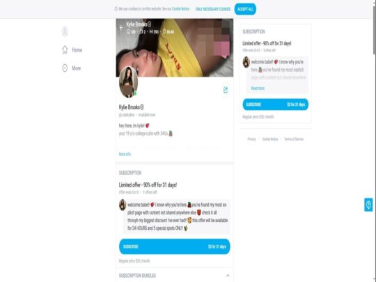 Ulasan Kylie Brooks, tapak yang merupakan salah satu daripada banyak Akaun Peminat Sahaja Premium yang popular