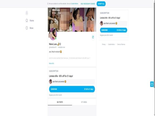 Maria Luna ismertető, egy oldal, ami az egyik népszerű prémium Onlyfans fiók