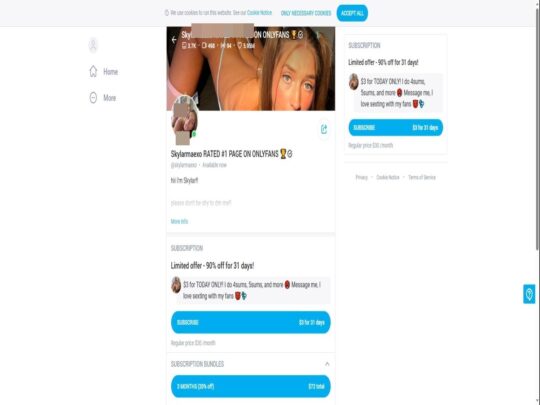 Skylar Mae ismertető, egy oldal, ami az egyik népszerű prémium Onlyfans fiók