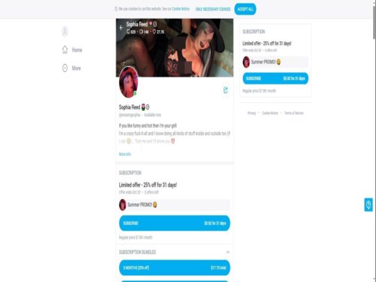 Sophia Reed értékelése, egy oldal, ami az egyik népszerű prémium Onlyfans fiók