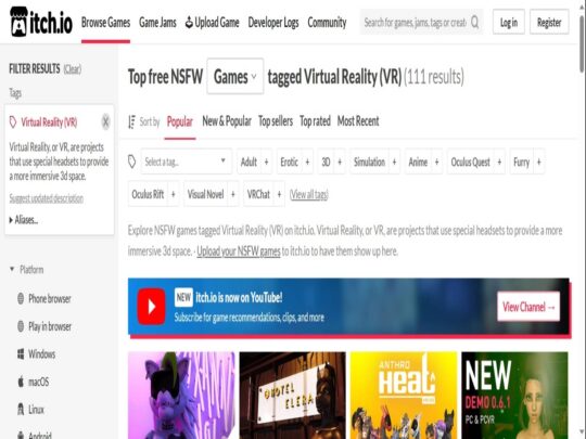סקירת Itch.io VR, אתר שהוא אחד ממשחקי פורנו VR פופולריים רבים